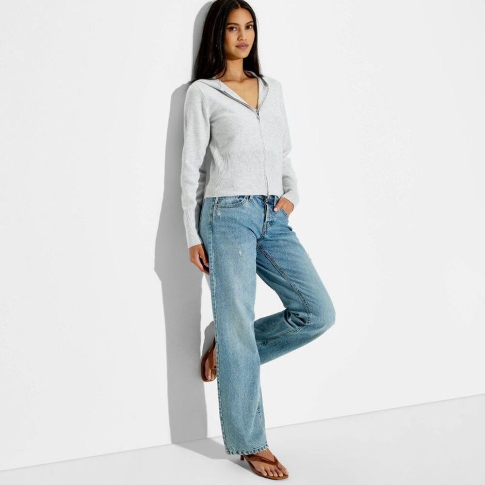 Women's Hooded Zip-Up Cardigan Sweater - Wild Fable Light Gray M